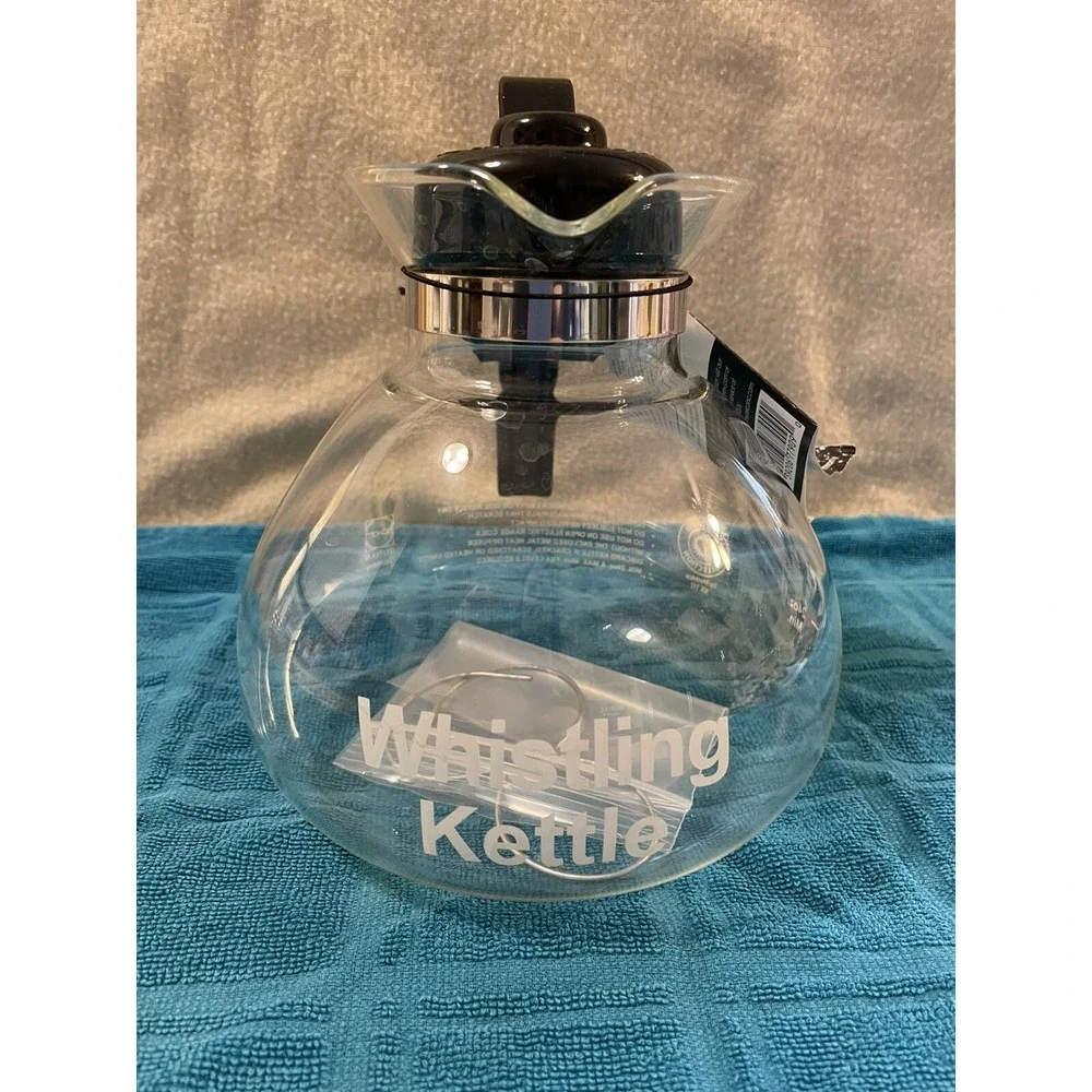 Medelco Whistling Kettle 12 Cup Glass Stovetop Tea Coffee Pot Carafe Decanter